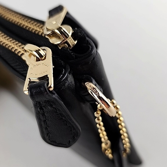 COACH Black Leather Wristlet Wallet Dual Zipper Gold Tone Hardware - Picture 8 of 16